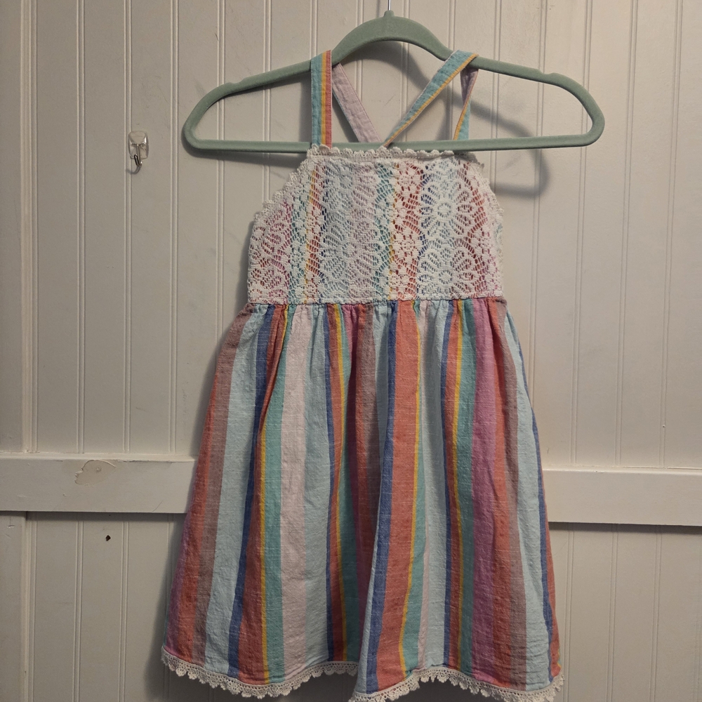 Juicy Couture White Lace Rainbow Stripe Halter Dress